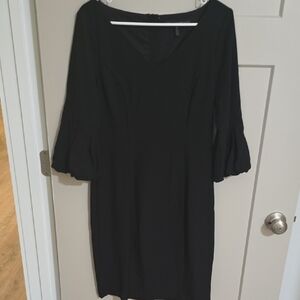 White House Black Market Black Sheath Dress with Bishop Sleeves
